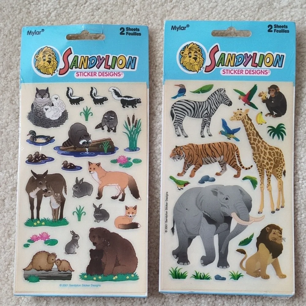 Sandylion Sealed Packages Stickers Vintage Animals 2001 Owl Fox Bear Elephant